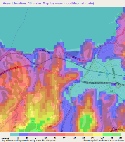 Aoya,Japan Elevation Map