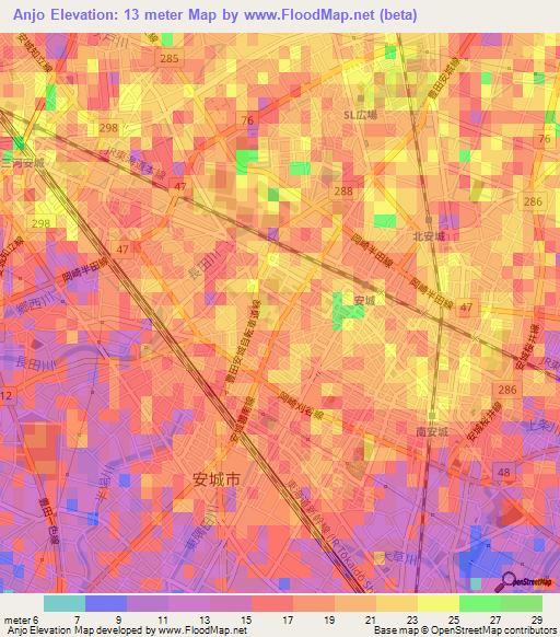 Anjo,Japan Elevation Map