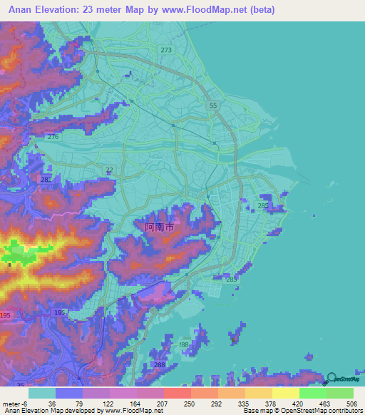 Anan,Japan Elevation Map