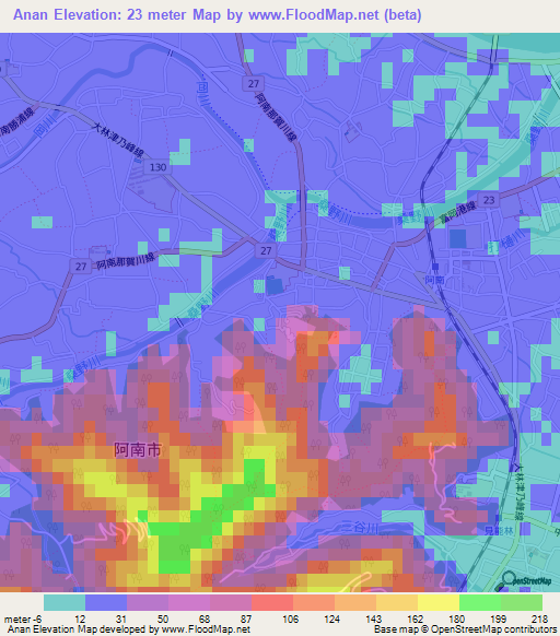 Anan,Japan Elevation Map