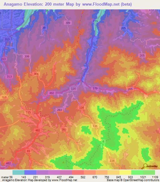 Anagamo,Japan Elevation Map