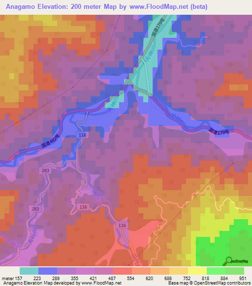 Anagamo,Japan Elevation Map