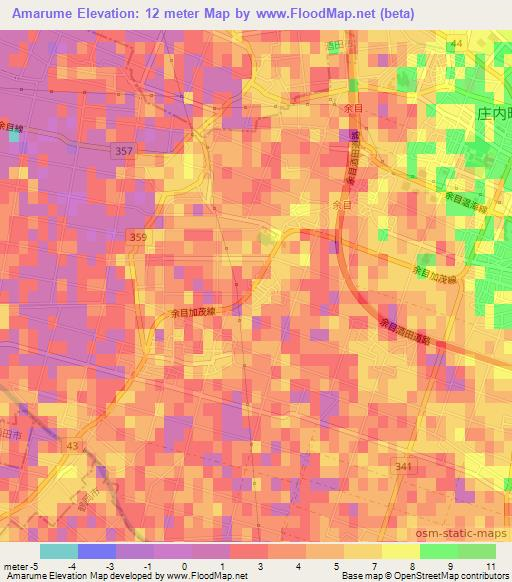 Amarume,Japan Elevation Map
