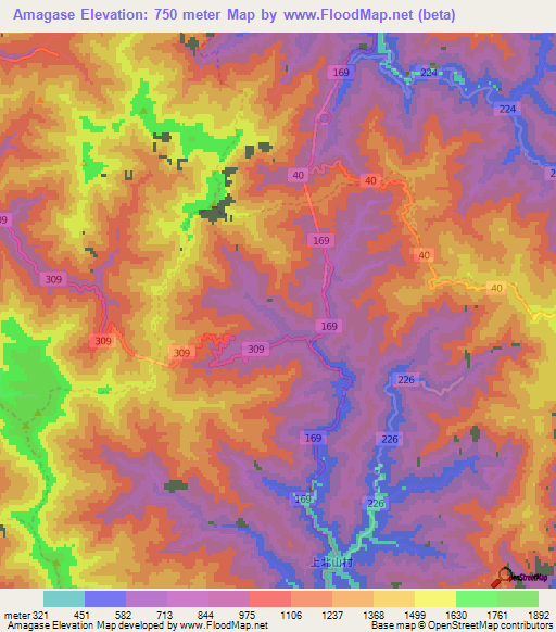 Amagase,Japan Elevation Map
