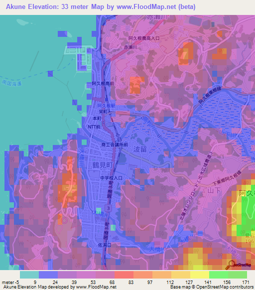 Akune,Japan Elevation Map