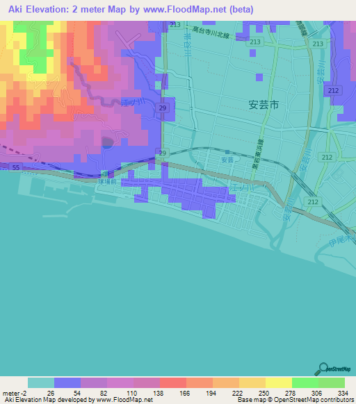 Aki,Japan Elevation Map