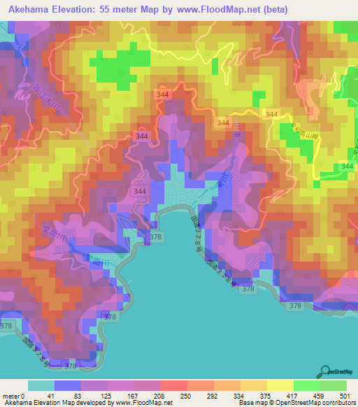Akehama,Japan Elevation Map
