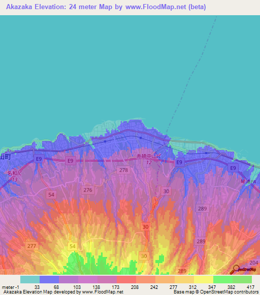 Akazaka,Japan Elevation Map