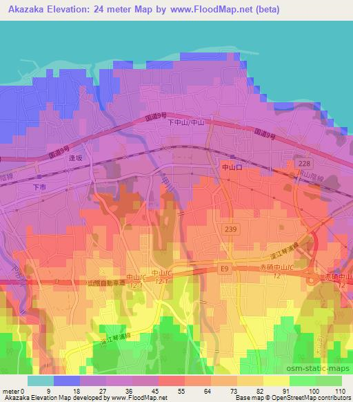 Akazaka,Japan Elevation Map