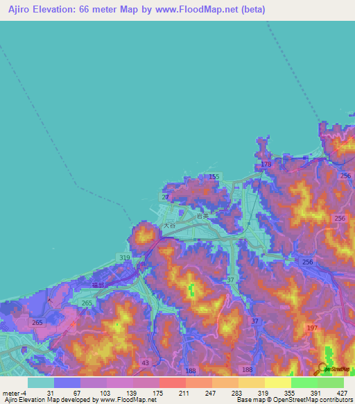 Ajiro,Japan Elevation Map