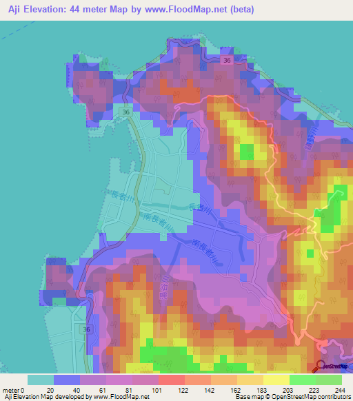 Aji,Japan Elevation Map
