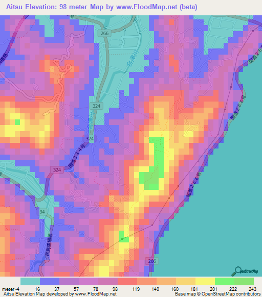 Aitsu,Japan Elevation Map