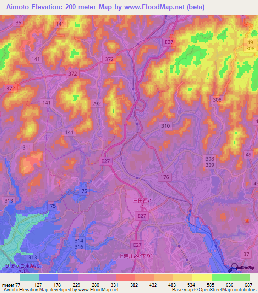 Aimoto,Japan Elevation Map