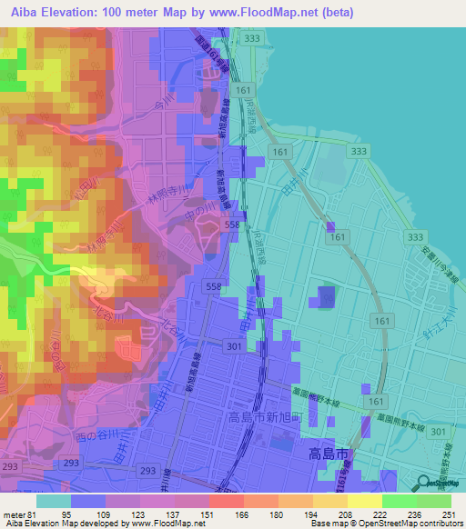 Aiba,Japan Elevation Map