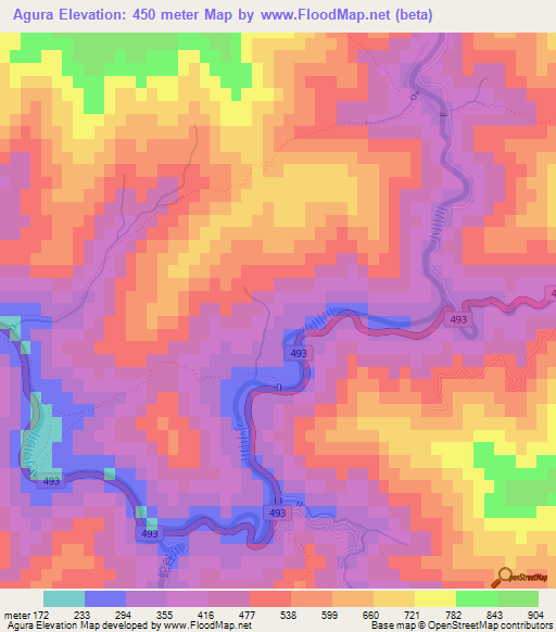 Agura,Japan Elevation Map