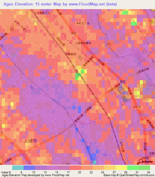 Ageo,Japan Elevation Map