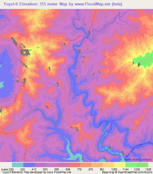 Yuyol-li,North Korea Elevation Map