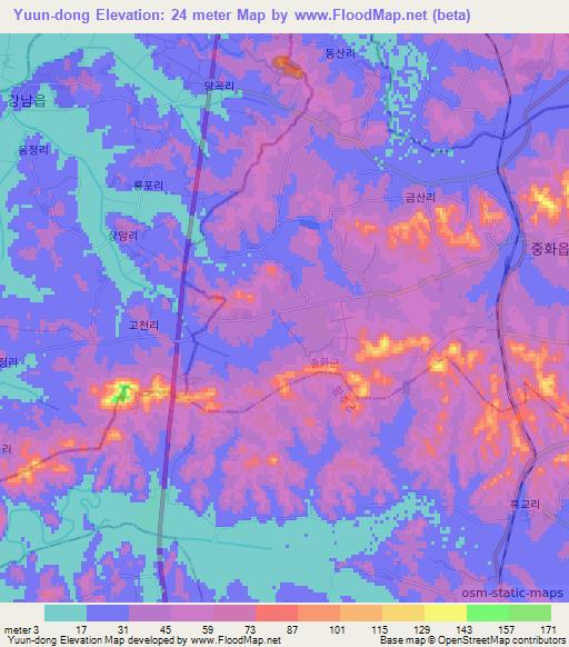 Yuun-dong,North Korea Elevation Map