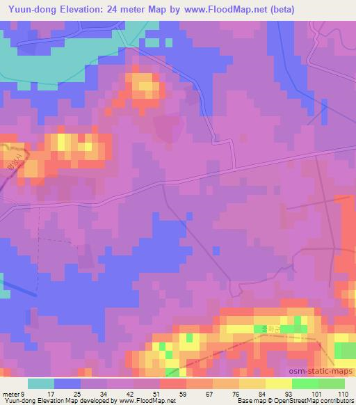Yuun-dong,North Korea Elevation Map