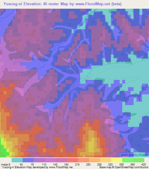 Yusong-ni,North Korea Elevation Map