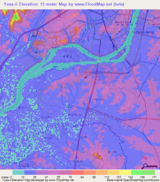 Yusa-ri,North Korea Elevation Map