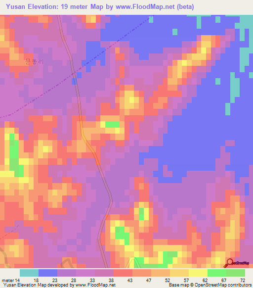 Yusan,North Korea Elevation Map
