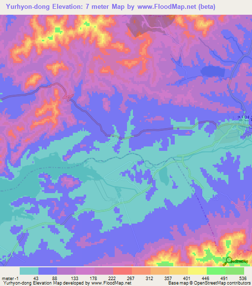 Yurhyon-dong,North Korea Elevation Map