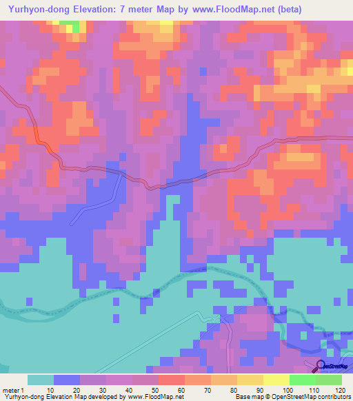 Yurhyon-dong,North Korea Elevation Map