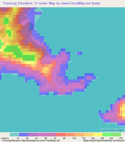 Yunsong,North Korea Elevation Map