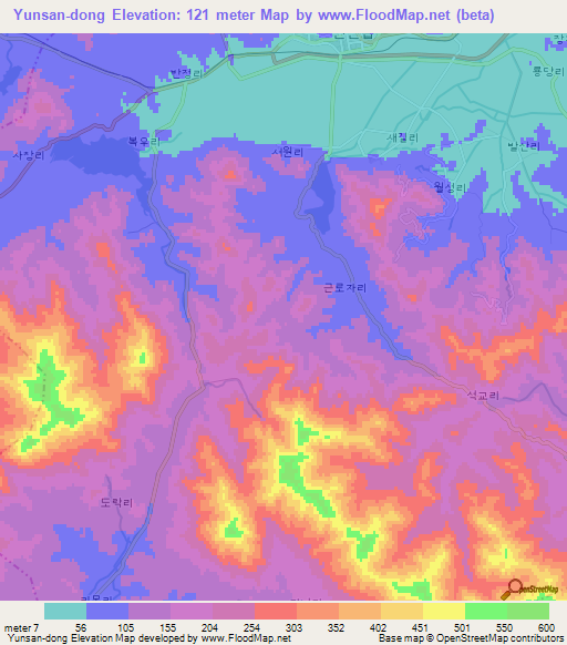 Yunsan-dong,North Korea Elevation Map