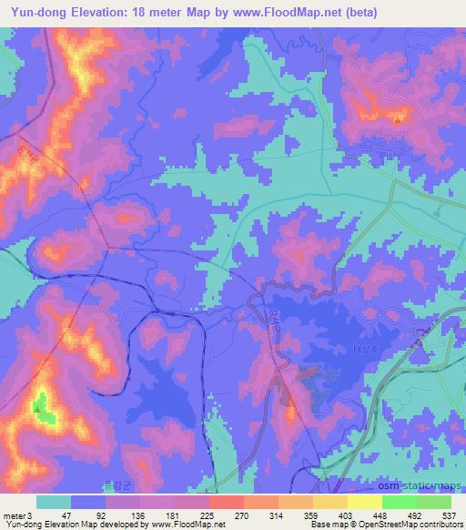 Yun-dong,North Korea Elevation Map