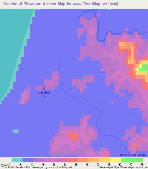 Yonchol-li,North Korea Elevation Map