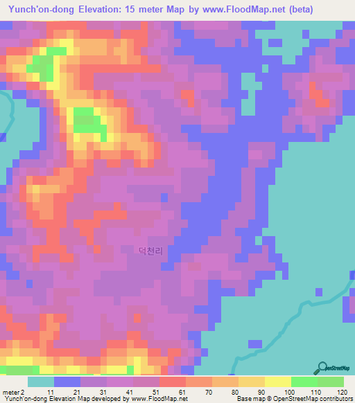 Yunch'on-dong,North Korea Elevation Map
