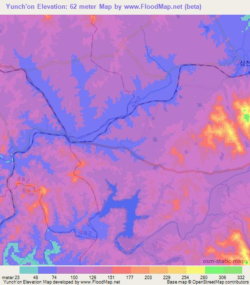Yunch'on,North Korea Elevation Map