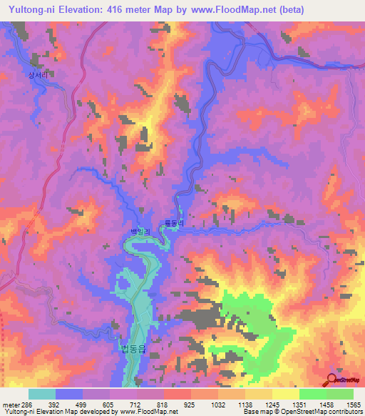 Yultong-ni,North Korea Elevation Map