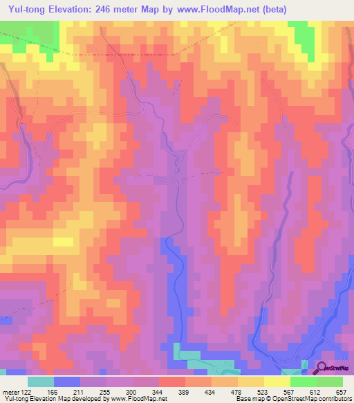 Yul-tong,North Korea Elevation Map