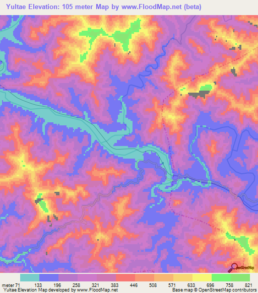 Yultae,North Korea Elevation Map