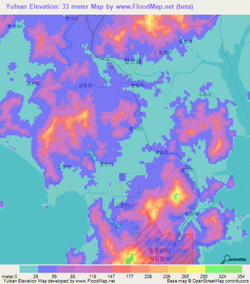 Yulsan,North Korea Elevation Map