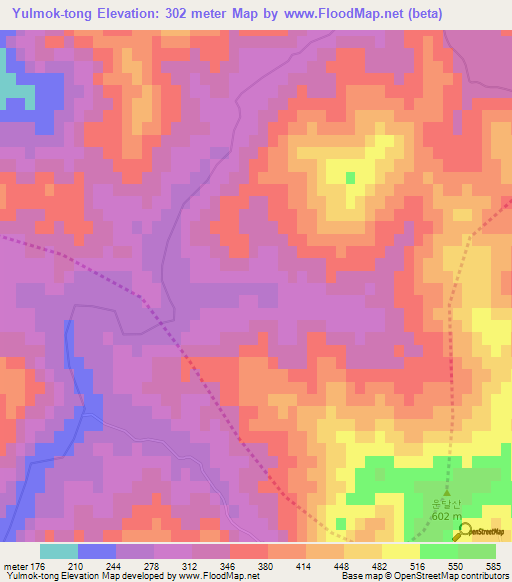 Yulmok-tong,North Korea Elevation Map
