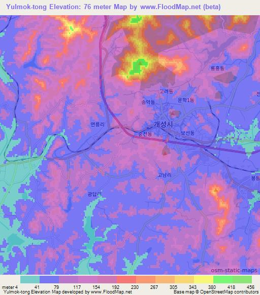 Yulmok-tong,North Korea Elevation Map