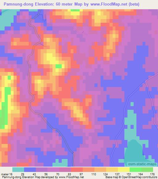 Pamnung-dong,North Korea Elevation Map