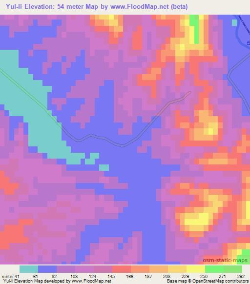 Yul-li,North Korea Elevation Map
