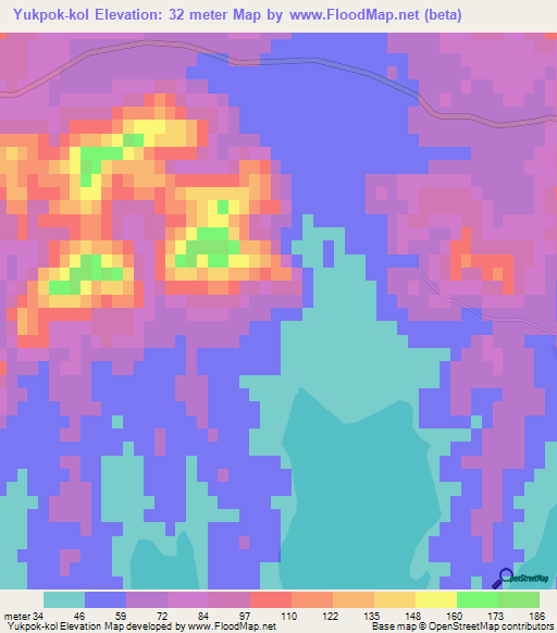 Yukpok-kol,North Korea Elevation Map