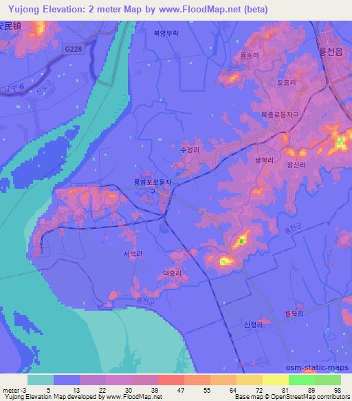 Yujong,North Korea Elevation Map