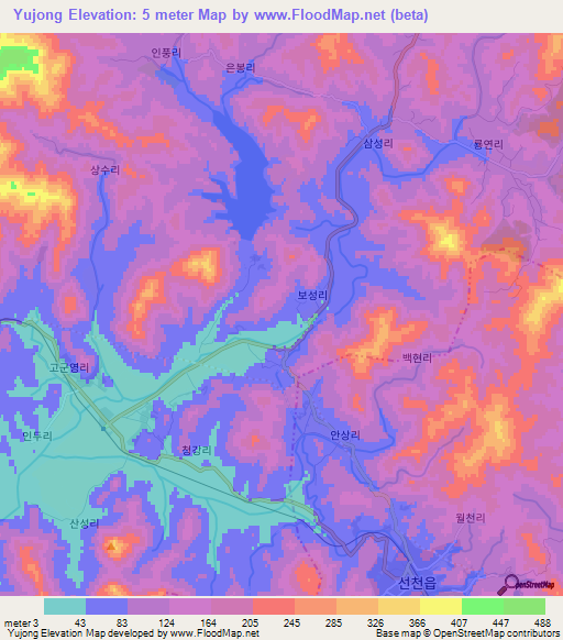 Yujong,North Korea Elevation Map