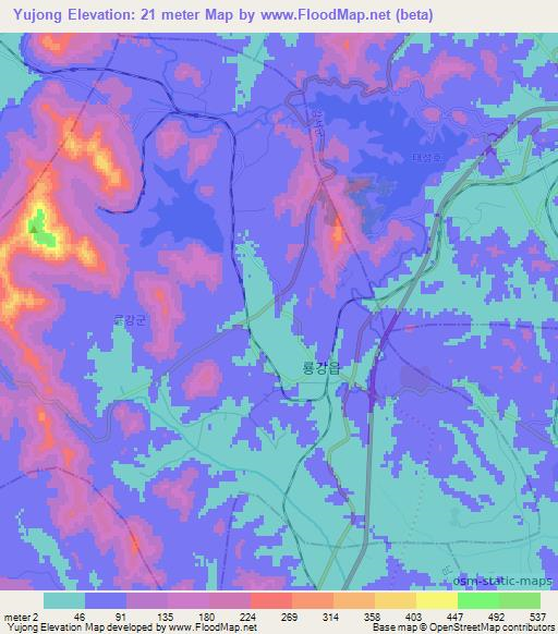 Yujong,North Korea Elevation Map