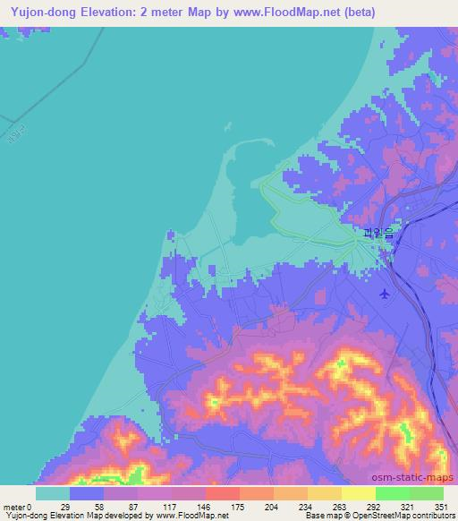Yujon-dong,North Korea Elevation Map