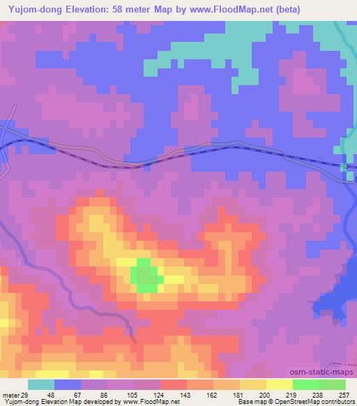Yujom-dong,North Korea Elevation Map