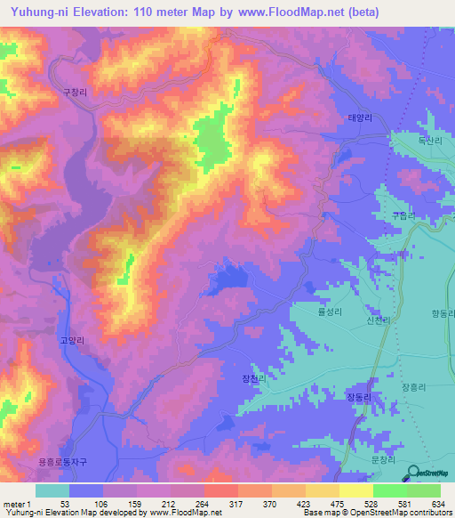 Yuhung-ni,North Korea Elevation Map