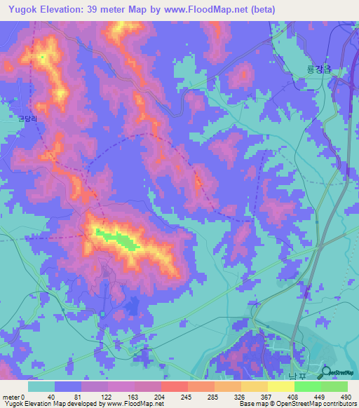 Yugok,North Korea Elevation Map
